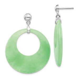 Sterling Silver Jade Circle Dangle Post Earrings